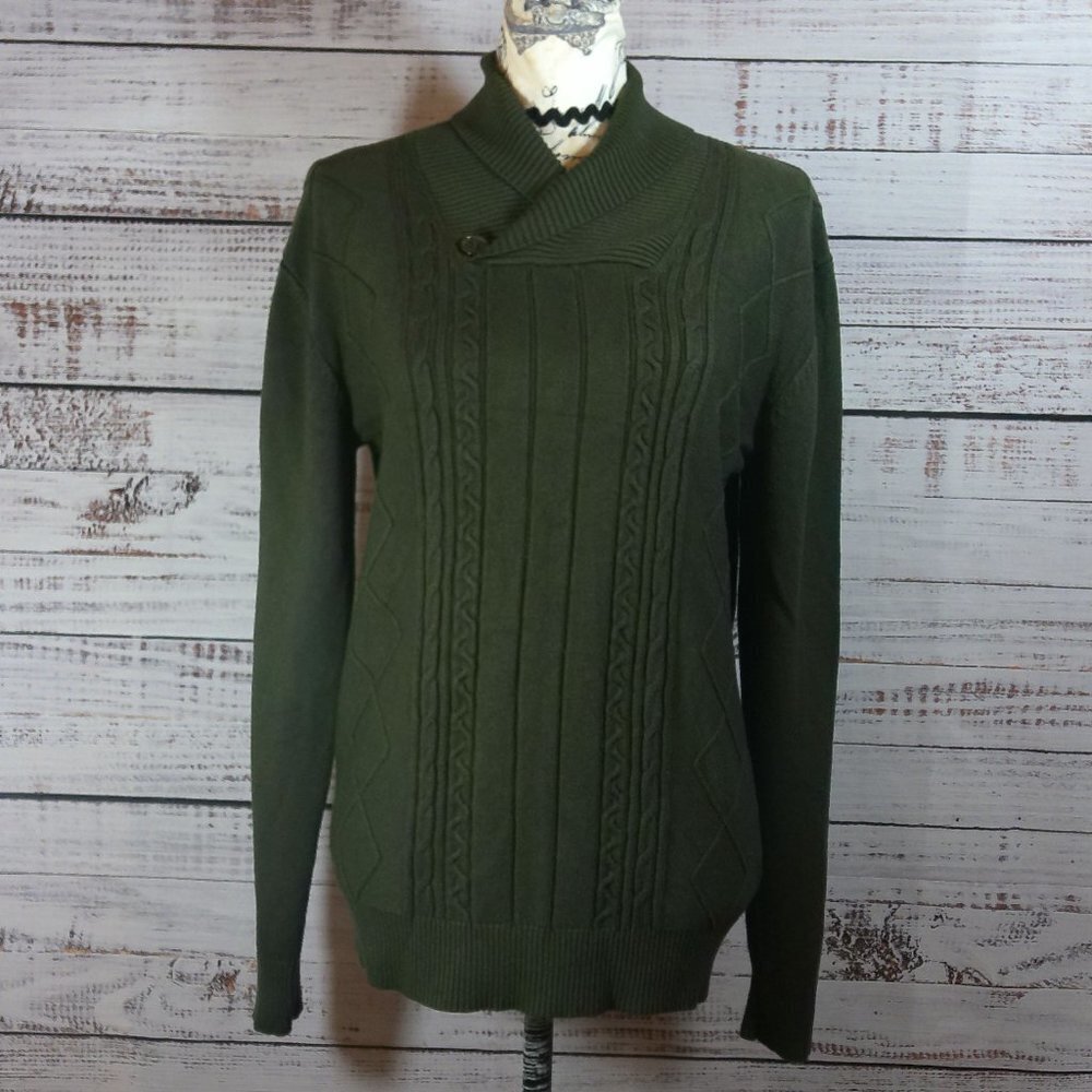 Nitagut rolled collar v neck long sleeve knit sweater